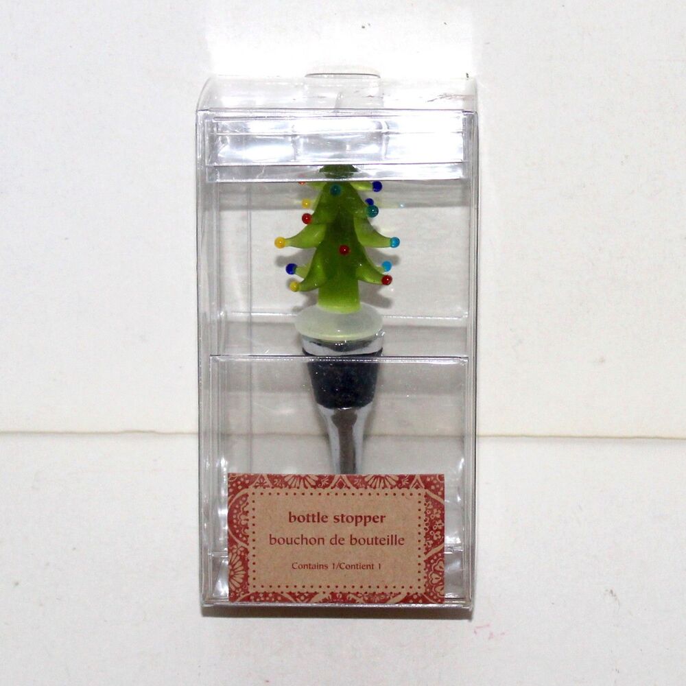Pier 1 Imports Bottle Stopper Glass Christmas Tree stainless steel NEW NOS